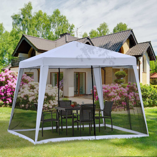 Sodo pavėsinė-paviljonas, šventinė palapinė, atspari oro sąlygoms, su tinkleliu nuo uodų, metalas ir poliesteris, pilka, 3 x 3 m
