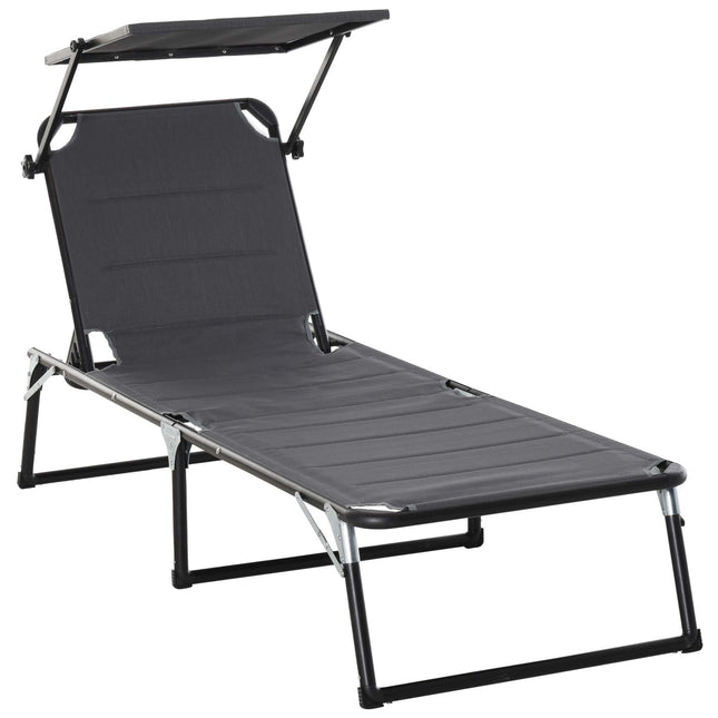 Sodo gultas su aliuminio stogeliu, 5 krypčių reguliuojamas, sulankstomas, ergonomiškas, su tekstu, tamsiai pilkas, 164 x 66 x 84,5 cm