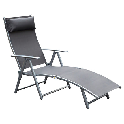 Sodo gultas, terasos krėslas, sulankstomas, reguliuojamas, su pagalvėle, sodo pilkas, metalas + audinys, pilkas, 137 x 63,5 x 100,5 cm