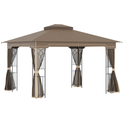 Sodo paviljonas 3,65x3 m su dvigubu stogu ir tinkleliu nuo uodų, metalinis, rudas ir smėlio spalvos