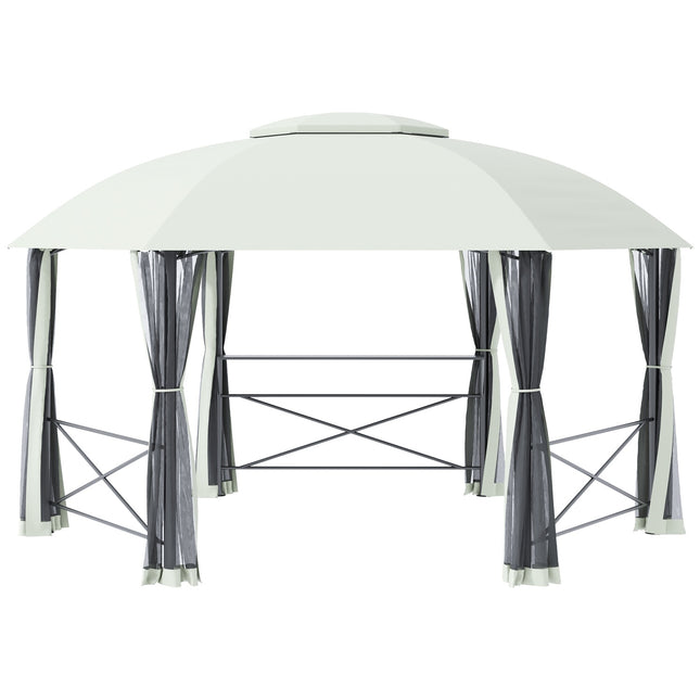 Sodo paviljonas 4x5m, atsparus oro sąlygoms, su šoninėmis sienomis ir dviejų pakopų stogu, plienas, poliesteris