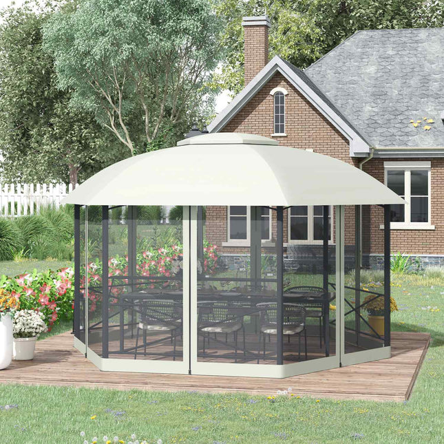 Sodo paviljonas 4x5m, atsparus oro sąlygoms, su šoninėmis sienomis ir dviejų pakopų stogu, plienas, poliesteris