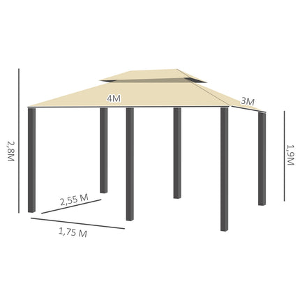 Sodo paviljonas su dvigubu stogu, 3x4m, smėlio ir juodos spalvos, vakarėliams ir sodo palapinei
