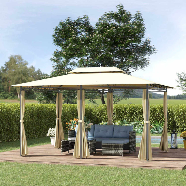 Sodo paviljonas su dvigubu stogu, 3x4m, smėlio ir juodos spalvos, vakarėliams ir sodo palapinei