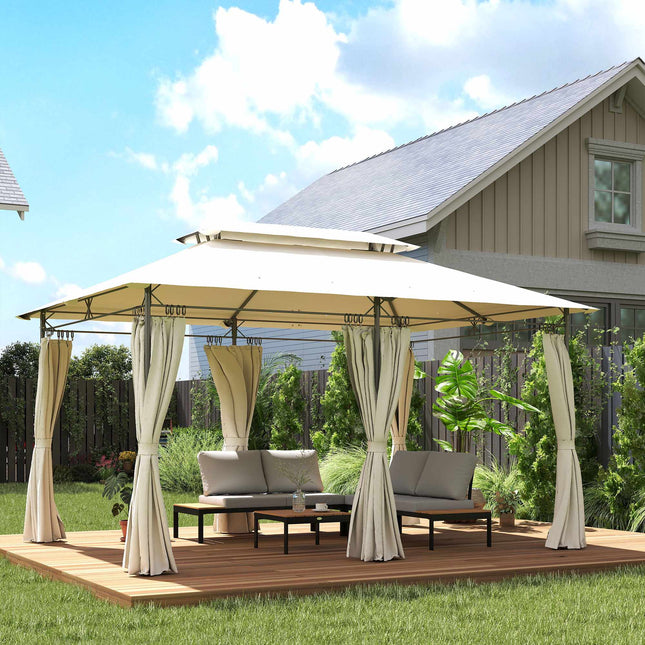 Sodo paviljonas su dvigubu stogu, atsparus vandeniui, 4x3m, kreminės spalvos