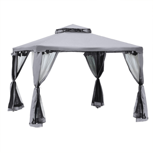 Sodo paviljonas-pavėsinė, sodo palapinė, vakarėlių palapinė su 4 šoninėmis sienomis, atspari oro sąlygoms, metalas, poliesteris, šviesiai pilkas, 3 x 3 x 2,6 m
