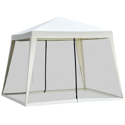 Sodo paviljono šventinė palapinė, atspari oro sąlygoms su tinkleliu nuo uodų, metalinė + poliesteris, kreminės baltos spalvos, 3x3m