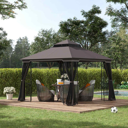 Garden pavilion tent with double roof, metal & polyester, 3m