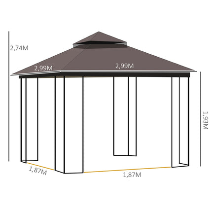 Garden pavilion tent with double roof, metal & polyester, 3m