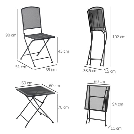 Sodo baldų komplektas, 3 asmenims, 1 stalas, 2 sulankstomos kėdės, terasa, balkonas, metalas, pilkas