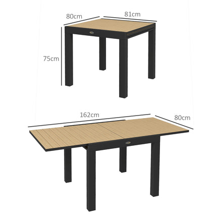 Sodo stalas, valgomojo stalas 6 asmenims, terasos stalas, išskleidžiamas balkono stalas, gali išlaikyti iki 70 kg, aliuminis, geltonas, 81/162 x 80 x 75 cm
