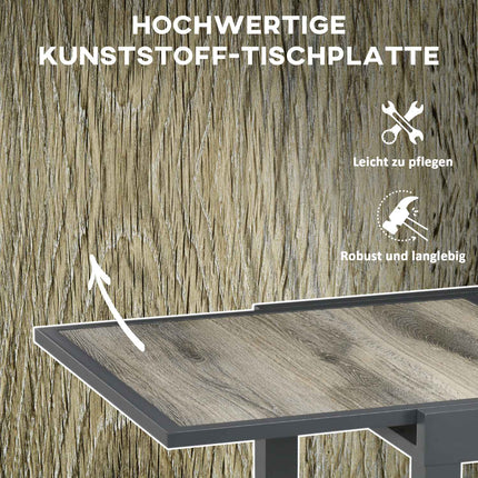 Extendable patio dining table in aluminum - wood look, beige/grey