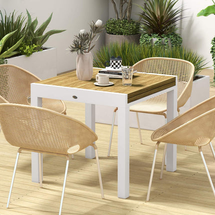 Extendable patio dining table, wood look, fits 6, white
