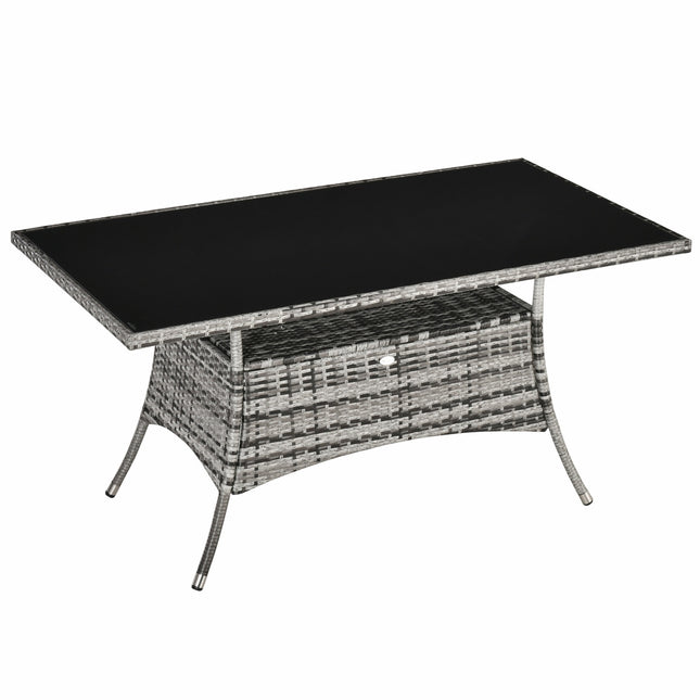 Sodo stalas, stiklinis stalas, poliratanas, apsauginis stiklas, pilkas, juodas, 150 x 85 x 74 cm