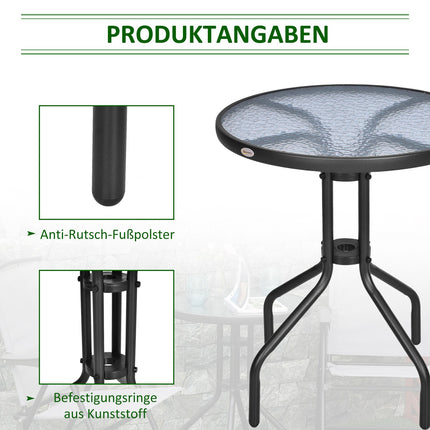 Sodo stalas, apvalus, balkono stalas, metalinis, apsauginis stiklas, Ø60 x 70 cm, sodo balkonas