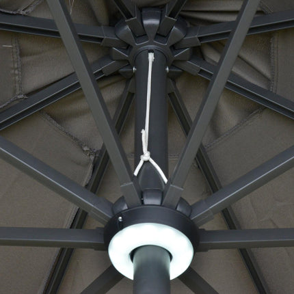 Sodo skėtis su saulės šviestuvu, LED, plienas, aliuminis, poliesteris, tamsiai pilkas, Ø270x245Hcm