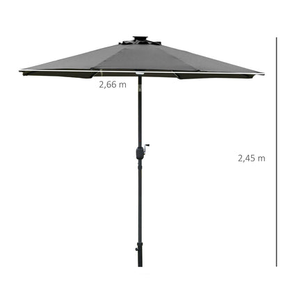 Sodo skėtis su saulės šviestuvu, LED, plienas, aliuminis, poliesteris, tamsiai pilkas, Ø270x245Hcm
