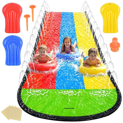 Garden Water Slide with Fountain 480 cm, Triple Lane, 3 Inflatable Boards
