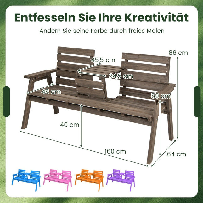 Sodo suolas su sulankstomu centriniu stalu ir atlošu, medinis suoliukas, keliamoji galia 320 kg, rudas