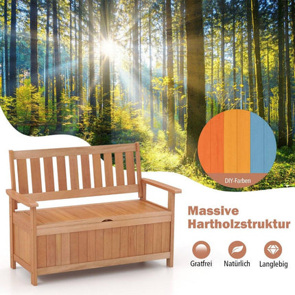 Sodo suolas su daiktadėže, dvivietis suolas, medžio masyvas, gali išlaikyti iki 180 kg, 120 x 66 x 91 cm, natūralus