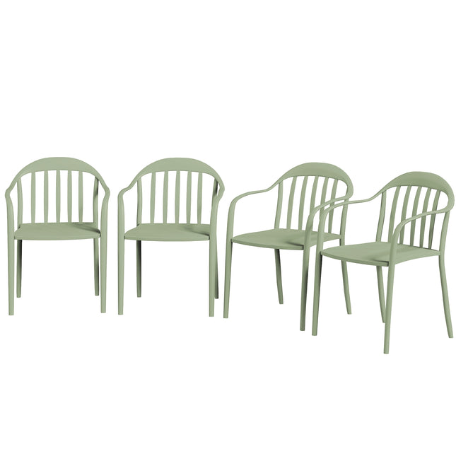 Sodo kėdžių komplektas iš 4 oro sąlygoms atsparių sodo kėdžių, pagamintų iš plastiko, sudedama kėdė su porankiu atlošu, sudedama kiemo kėdė, keliamoji galia iki 120 kg, sodo baldai kiemui, sodui, balkonui, žalia