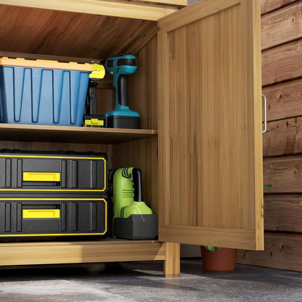 Weather-resistant wooden garden tool shed with shelves 110x50x85 cm