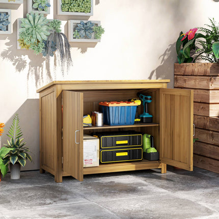 Weather-resistant wooden garden tool shed with shelves 110x50x85 cm