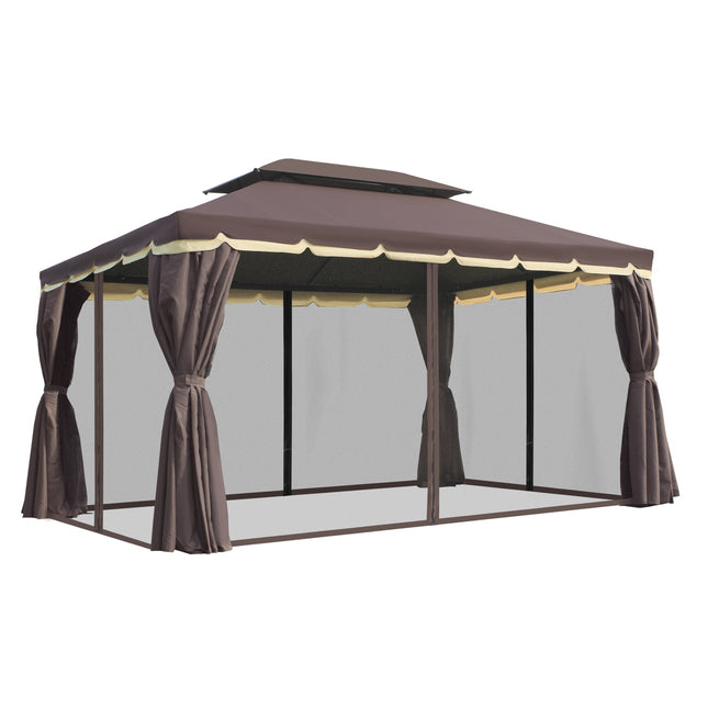 Sodo paviljonas 390 x 290 x 280 cm su 4 šoninėmis panelėmis, oro sąlygoms atspari sodo palapinė su tinkleliu nuo uodų, pagaminta iš aliuminio ir poliesterio.