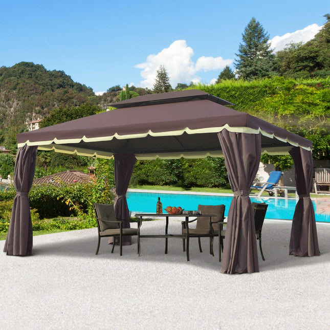 Sodo paviljonas 390 x 290 x 280 cm su 4 šoninėmis panelėmis, oro sąlygoms atspari sodo palapinė su tinkleliu nuo uodų, pagaminta iš aliuminio ir poliesterio.