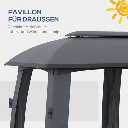 Sodo paviljonas 3 x 6 m vakarėlių palapinė su dvigubu stogu ir šoninėmis sienomis, tinkleliais nuo musių iki 15 žmonių, cinkuotas metalas, tamsiai pilka