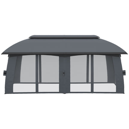 Sodo paviljonas 3 x 6 m vakarėlių palapinė su dvigubu stogu ir šoninėmis sienomis, tinkleliais nuo musių iki 15 žmonių, cinkuotas metalas, tamsiai pilka