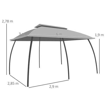 Sodo paviljonas 3 x 6 m vakarėlių palapinė su dvigubu stogu ir šoninėmis sienomis, tinkleliais nuo musių iki 15 žmonių, cinkuotas metalas, tamsiai pilka