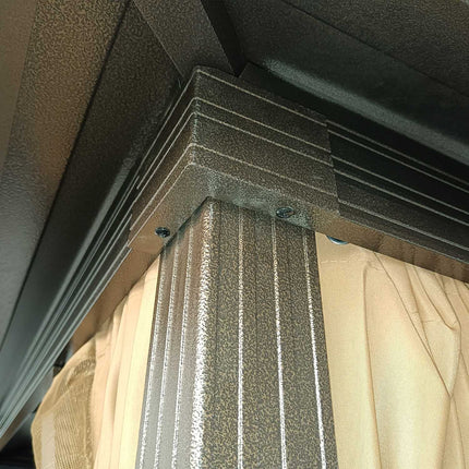 Sodo paviljono vakarėlių palapinė, 4 x dvigubos šoninės sienelės, žibintų kabliukai, aliuminis + poliesteris, bronza + šviesiai ruda, maždaug 3 x 3 x 2,5 m |
