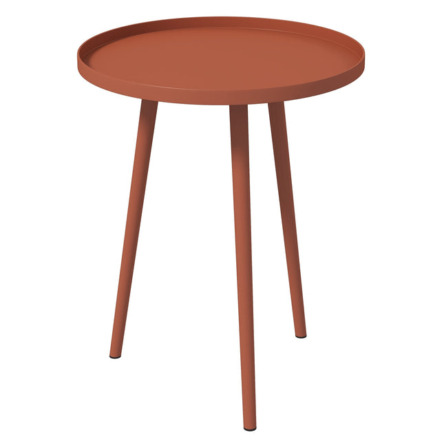 Sodo šoninis stalas, atsparus oro sąlygoms sodo stalas su pakeltu kraštu, balkono stalas pagamintas iš plieno, apvalus kavos staliukas 20 kg keliamoji galia, Ø40x50H cm, sofos staliukas lauko vidaus balkono terasai raudonas