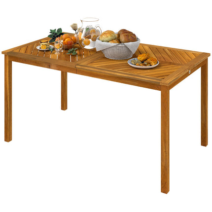 Sodo stalas 150x85cm, atsparus oro sąlygoms balkono stalas, pagamintas iš medžio, 6 asmenims su skyle skėčiui, grotelių dizainas iš natūralios medienos