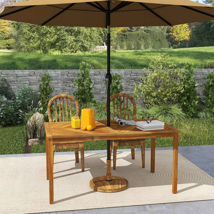 Sodo stalas 150x85cm, atsparus oro sąlygoms balkono stalas, pagamintas iš medžio, 6 asmenims su skyle skėčiui, grotelių dizainas iš natūralios medienos