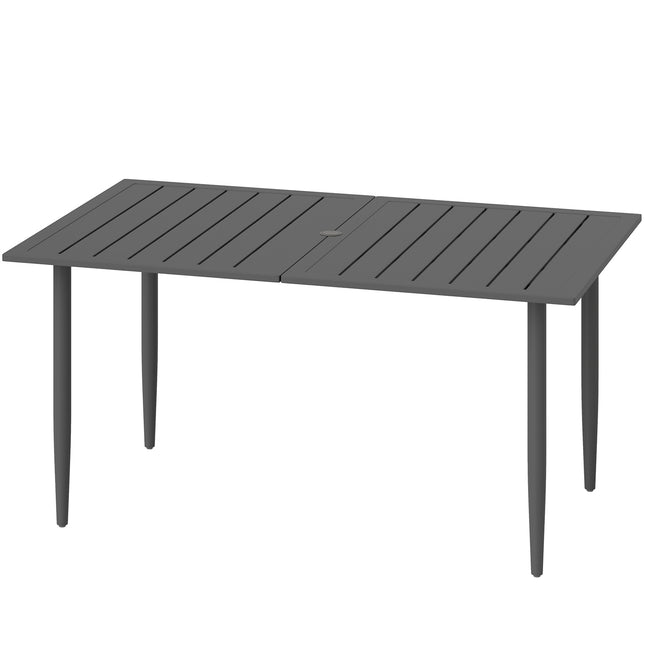 Sodo stalas 150x90cm, atsparus oro sąlygoms balkono stalas iš plieno, balkono stalas su skėčio skylute, grotelių dizainas, lauko kempingo stalas, šoninis stalas, stačiakampis terasos stalas sodui, balkonas, juodas