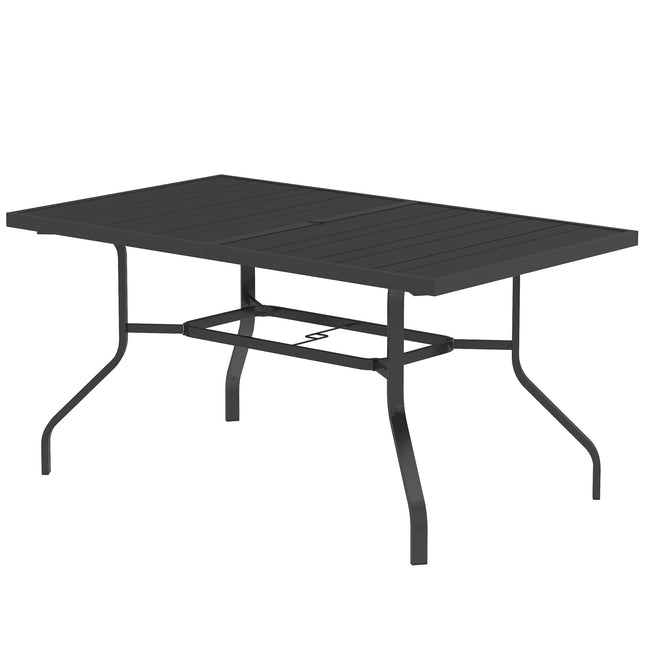 Sodo stalas 152x90 cm, atsparus oro sąlygoms balkono stalas iš plieno, šoninis stalas su skėčio skyle, lauko valgomojo stalas su grotelėmis, kempingo stalas, stačiakampis terasos stalas sodo balkonui, juodas |