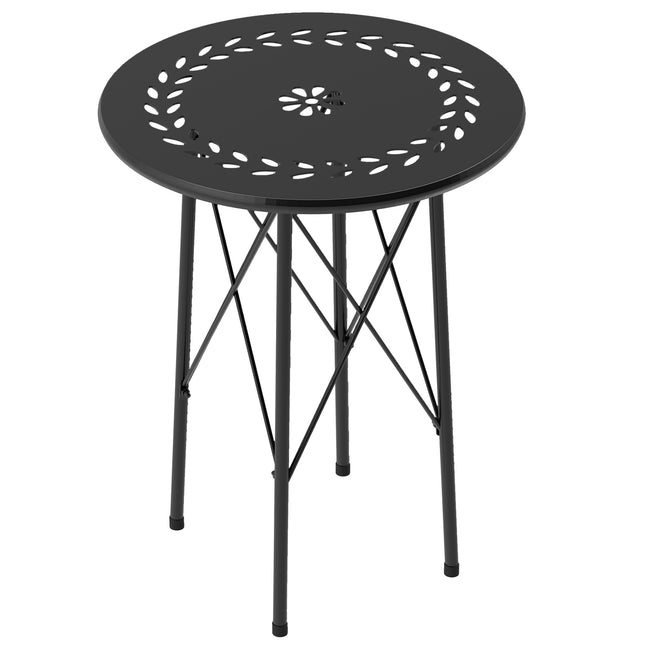 Sodo stalas Ø40 x 50 cm, atsparus oro sąlygoms balkono stalas iš plieno, šoninis stalas su apsauginėmis gėlių rašto kojelėmis, apvalus lauko valgomojo stalas, kempingo stalas, kiemo stalas sodui, terasai, balkonui, juodas