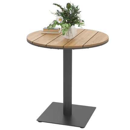Sodo stalas Ø70 cm, atsparus oro sąlygoms apvalus balkono stalas su grotelių dizainu, plieninis lauko valgomojo stalas, kempingo stalas, šoninis stalas, kiemo stalas sodui, terasai, balkonui, natūrali mediena