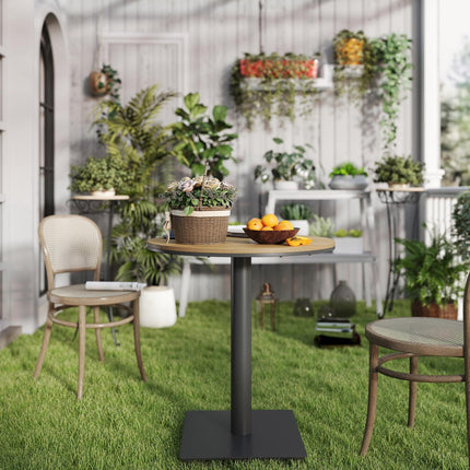 Sodo stalas Ø70 cm, atsparus oro sąlygoms apvalus balkono stalas su grotelių dizainu, plieninis lauko valgomojo stalas, kempingo stalas, šoninis stalas, kiemo stalas sodui, terasai, balkonui, natūrali mediena