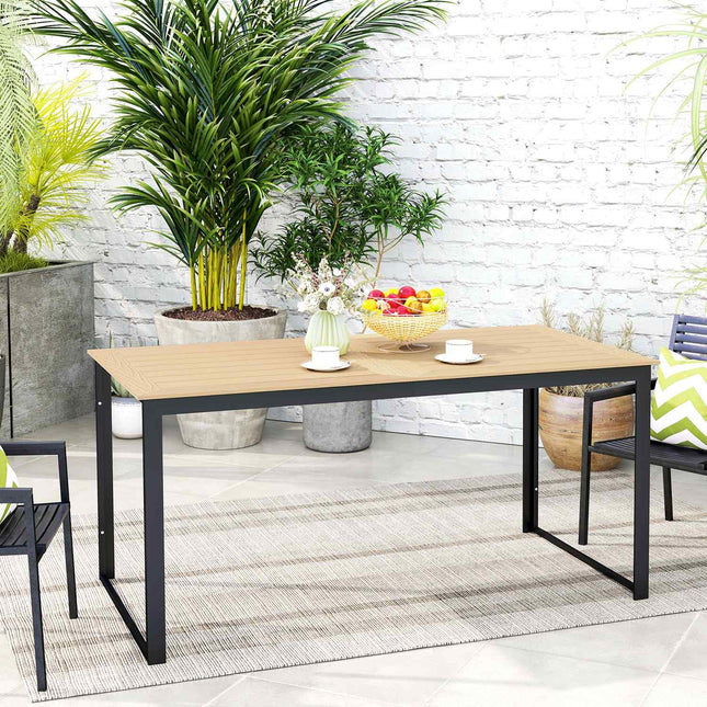 Sodo stalas 6 asmenims, 160 x 80 cm, atsparus oro sąlygoms, balkono stalas su medžio išvaizdos grotelių dizainu, švediškas stalas, metalinis kempingo stalas, kiemo stalas, lauko valgomojo stalas sodui, terasos balkonas, tikmedis