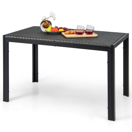 Sodo stalas, rotango valgomojo stalas 4-6 asmenims, stačiakampis terasos stalas, 120 x 71 x 72 cm, mišrios rudos spalvos
