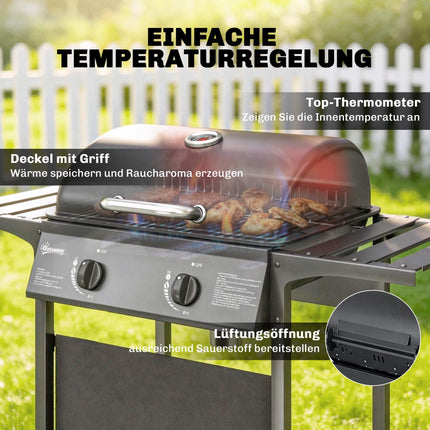 Dujinė kepsninė 5 kW, 2 degikliai, nerūdijantis plienas, šoniniai staliukai
