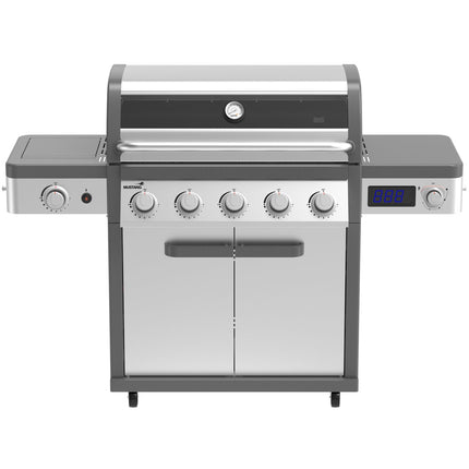 Gas Grill with Thermostat, 5 Burners, Infrared Side Burner