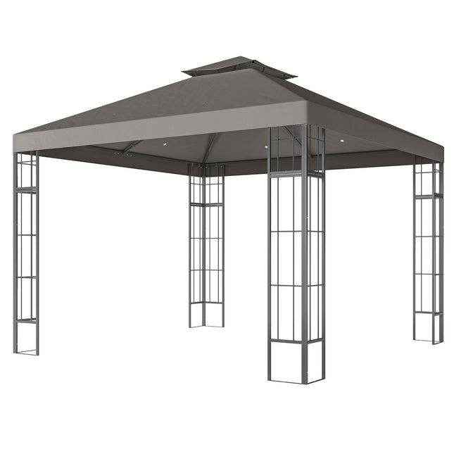 Pavėsinė su dvigubu stogu, apie 3x3 m, atspari vandeniui, stabili, atspari žiemai, sodo paviljonas su apsauga nuo UV spindulių, šventinė palapinė pagaminta iš metalo, sodui, terasai, tamsiai pilka