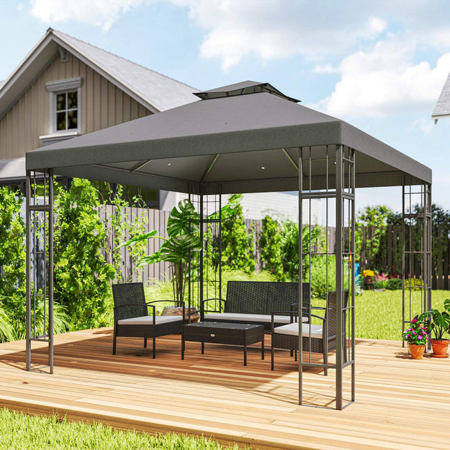 Pavėsinė su dvigubu stogu, apie 3x3 m, atspari vandeniui, stabili, atspari žiemai, sodo paviljonas su apsauga nuo UV spindulių, šventinė palapinė pagaminta iš metalo, sodui, terasai, tamsiai pilka