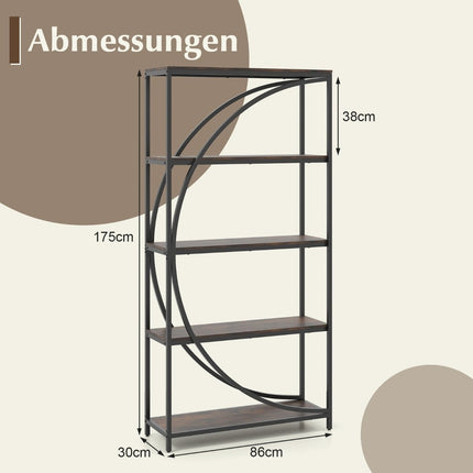 Geometrinė knygų lentyna su atviromis medinėmis lentynomis ir metaliniu rėmu