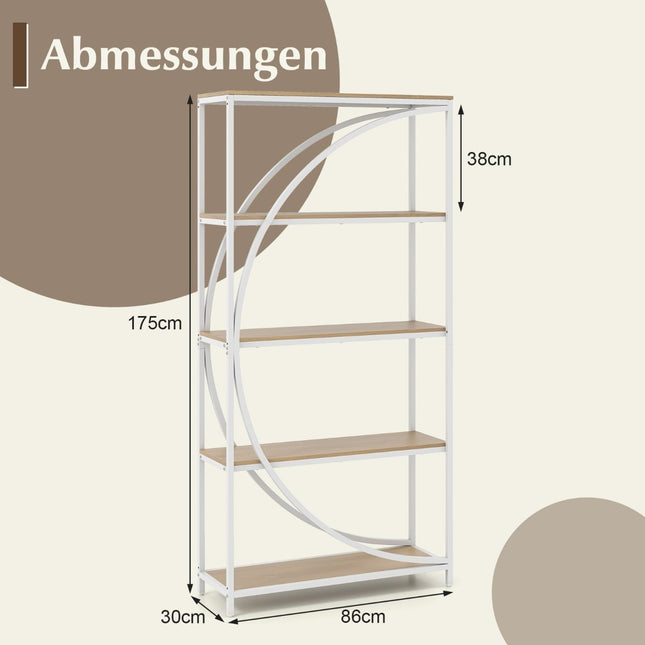 Geometrinė knygų lentyna su atviromis medinėmis lentynomis ir metaliniu rėmu