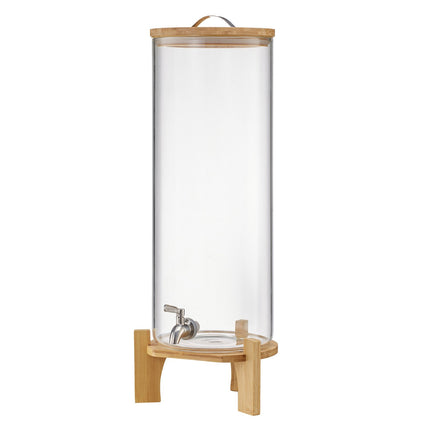 Glass Beverage Dispenser 13L, Wood Stand, Steel Spigot